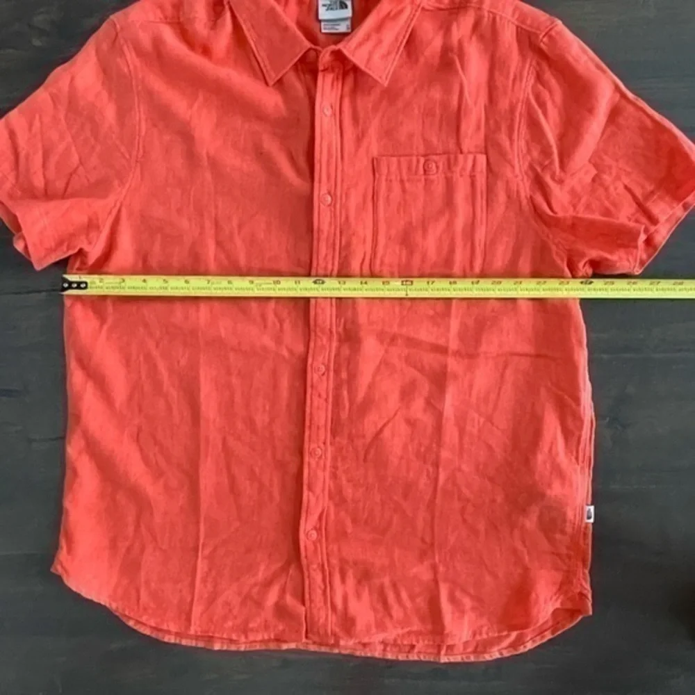 THE‎ NORTH FACE Loghill Jacquard Short Sleeve Shirt Cotton Hemp Orange Size XL